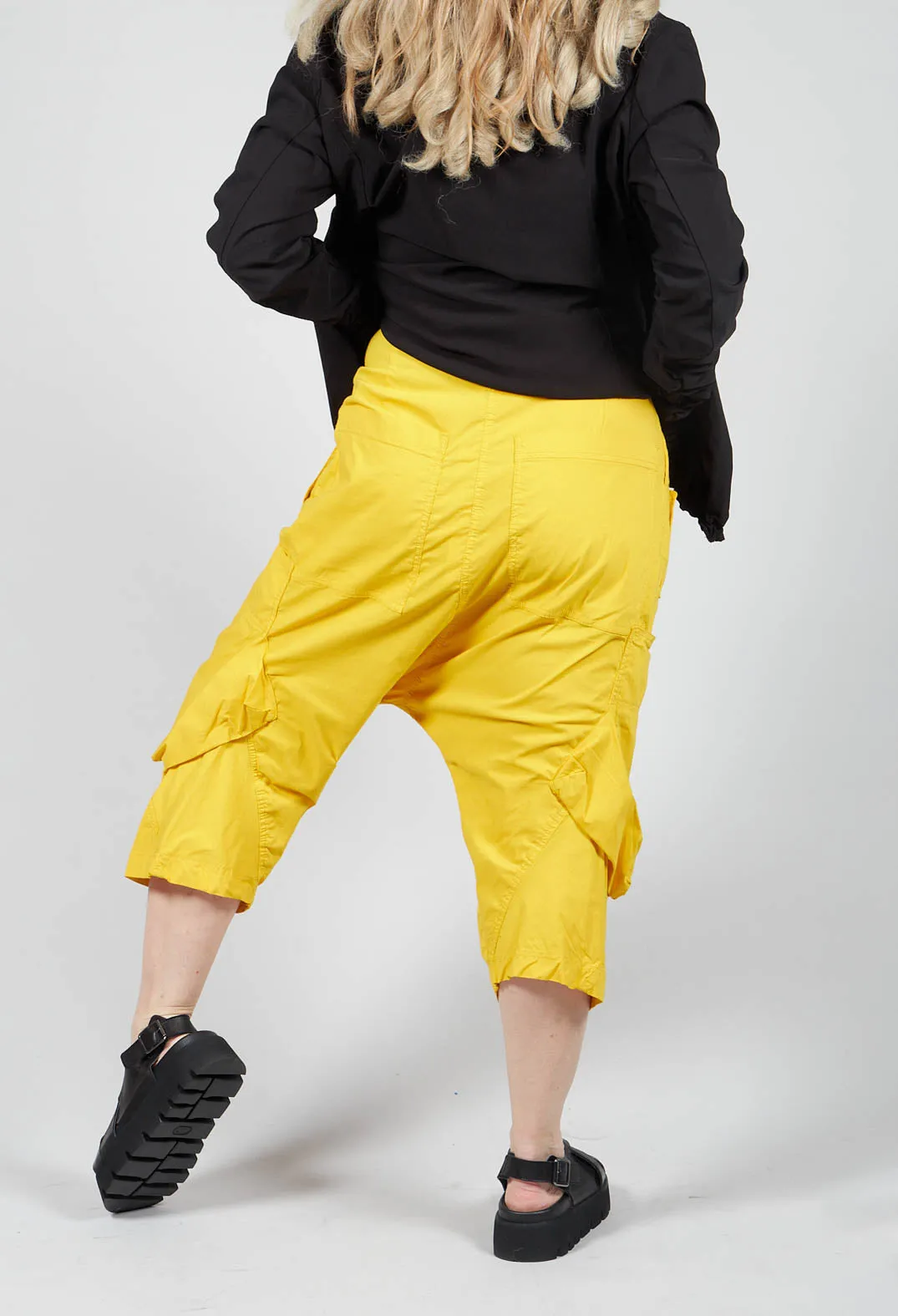 Short Drop Crotch Trousers With Side Pockets in Lemon