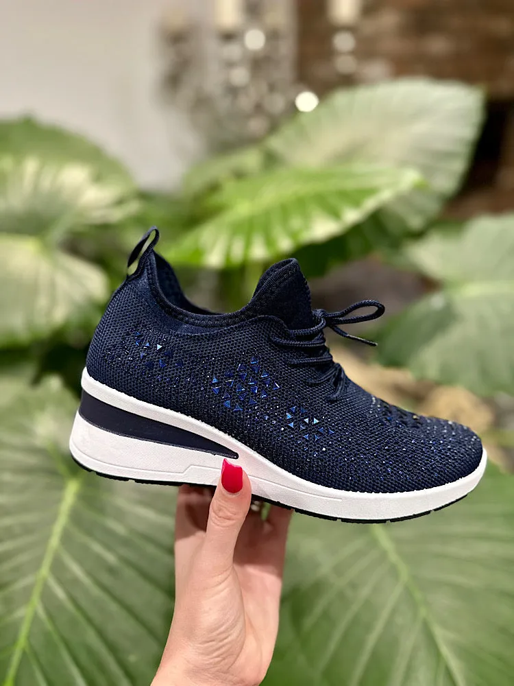 Size 3 Navy Wedge Trainer with Embellishments