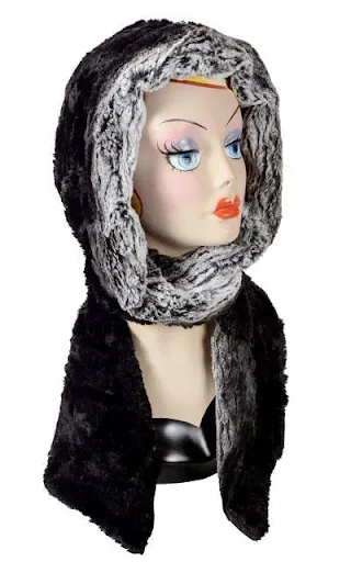 Smouldering Sequoia Black Luxury Faux Fur Hoody Scarf