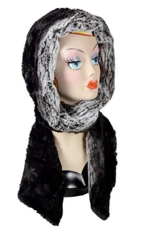 Smouldering Sequoia Black Luxury Faux Fur Hoody Scarf