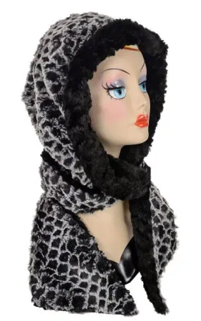 Snow Owl - Cuddly Black Faux Fur Hoody Scarf