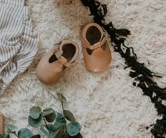 Soft-Sole Leather Mary Jane Moccasins - CARAMEL - Women's Slip-On Shoes