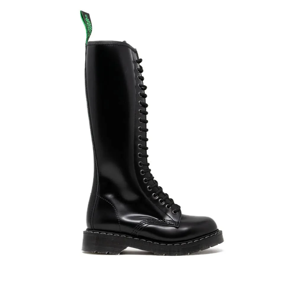 Solovair Black Hi-Shine 20 Eye Zip Derby Boot