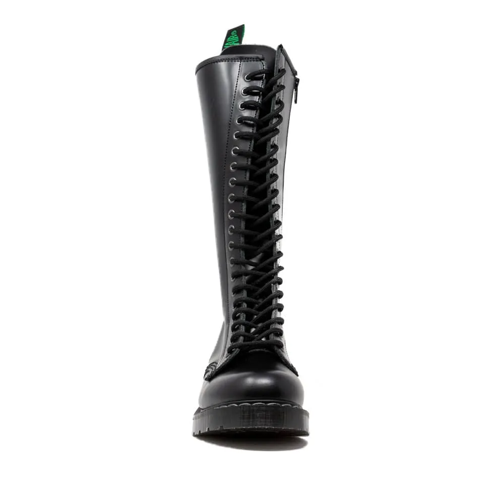 Solovair Black Hi-Shine 20 Eye Zip Derby Boot