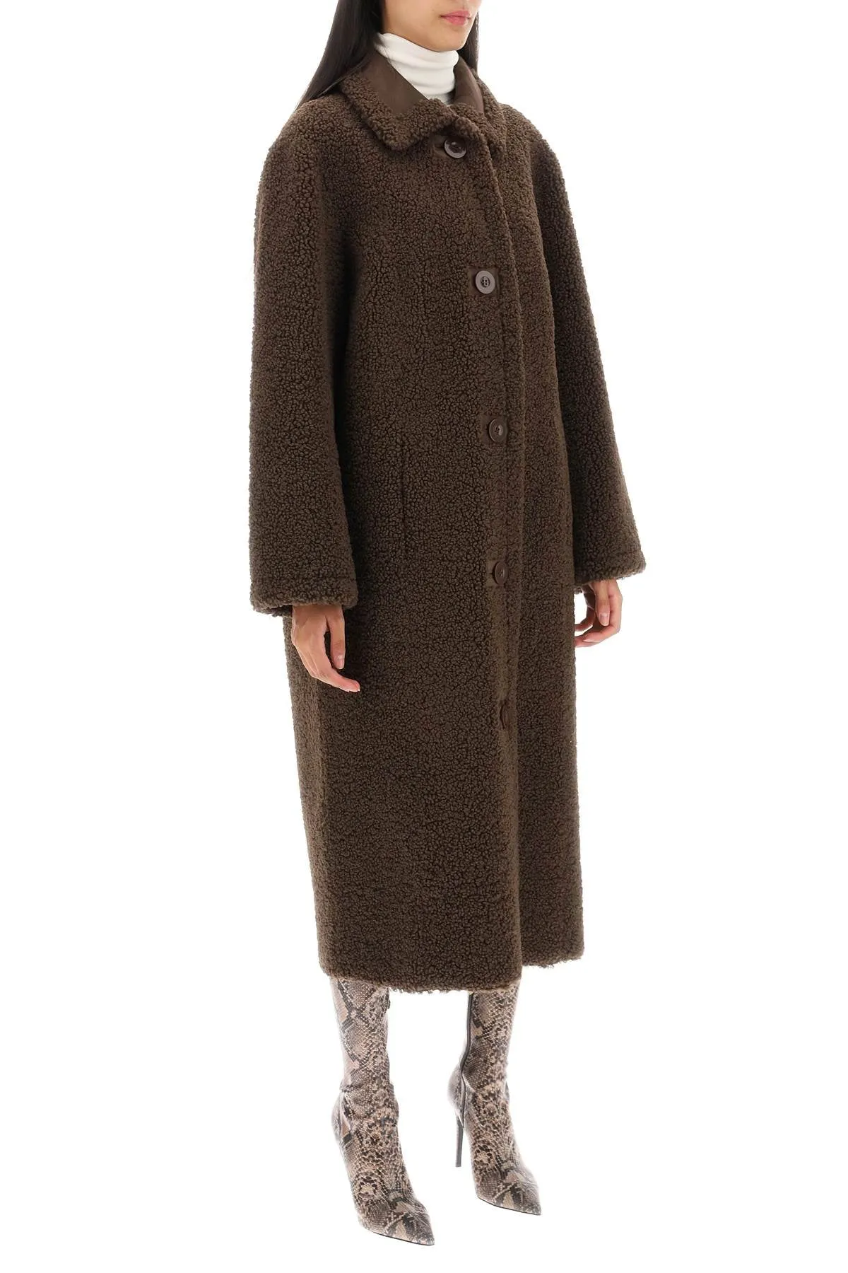 Stand studio 'kenca' reversible eco-shearling coat 61704 9010 EBONY BROWN