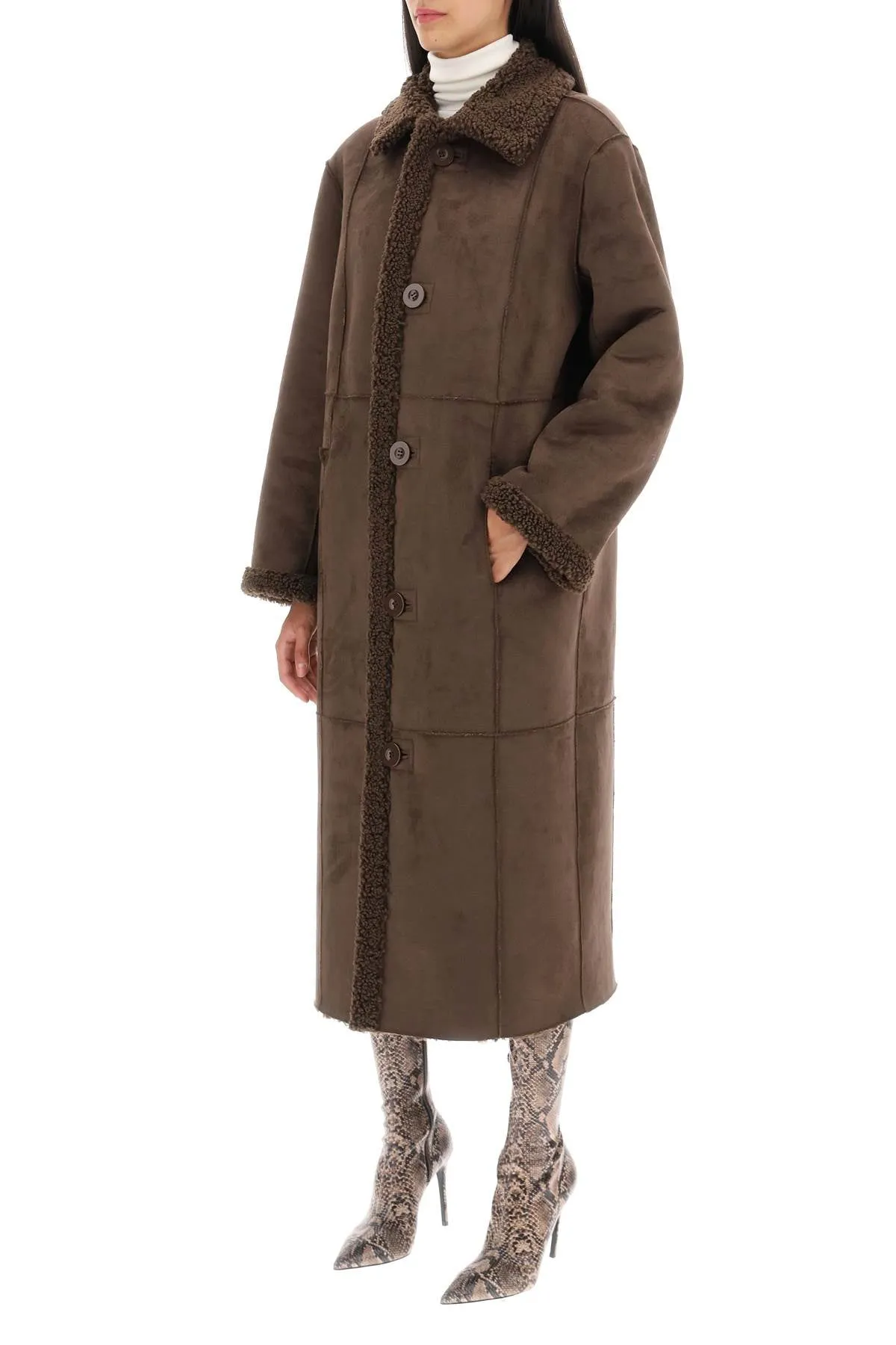 Stand studio 'kenca' reversible eco-shearling coat 61704 9010 EBONY BROWN