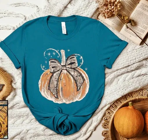 Teal Bow Pumpkin T-Shirt