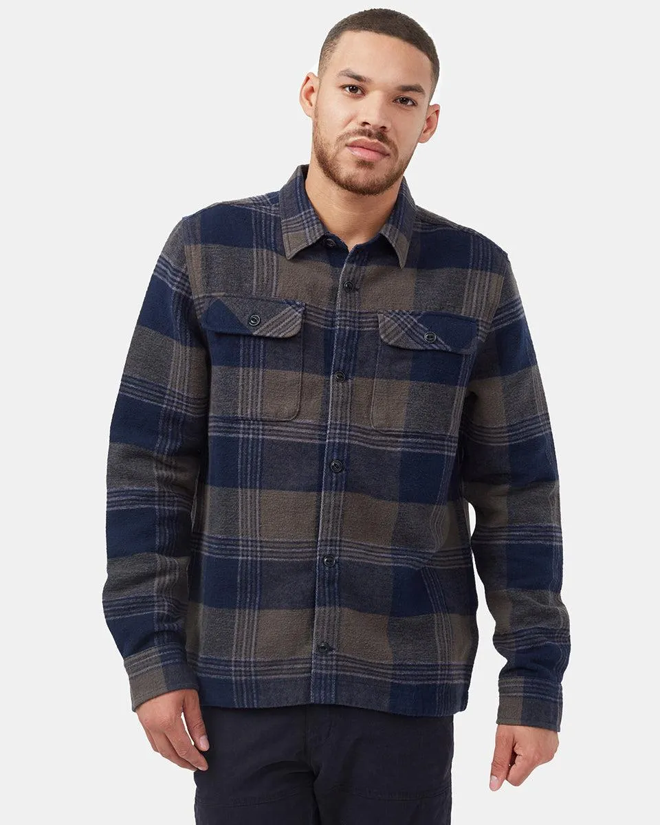 tentree retro plaid flannel jacket black olive green