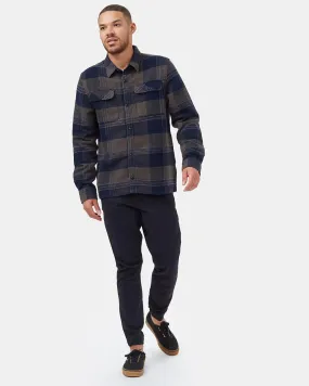 tentree retro plaid flannel jacket black olive green