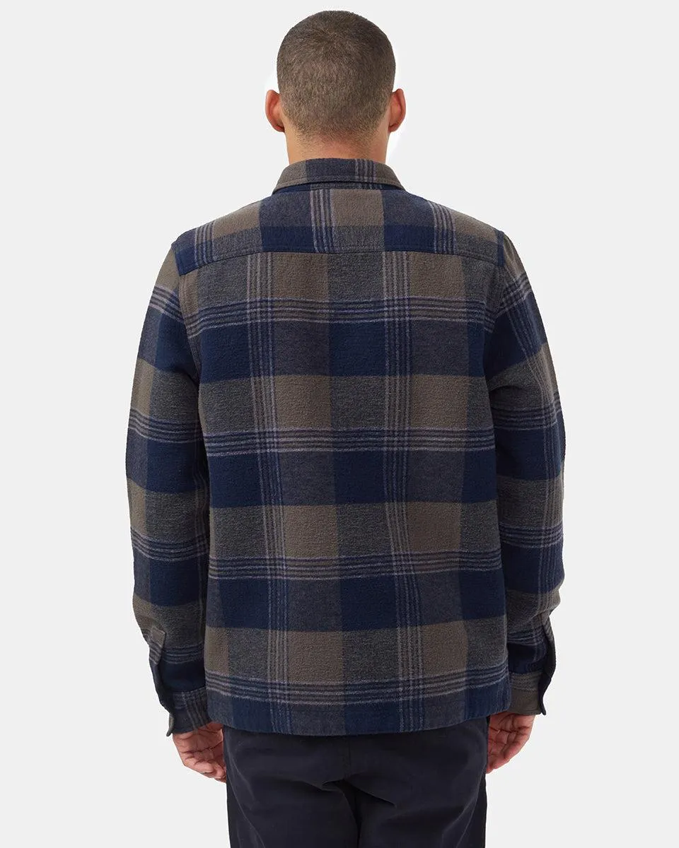 tentree retro plaid flannel jacket black olive green