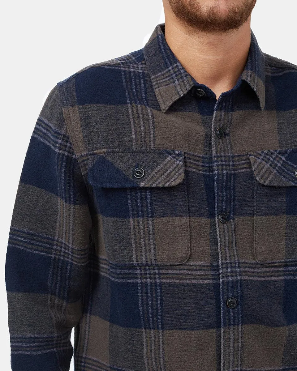 tentree retro plaid flannel jacket black olive green