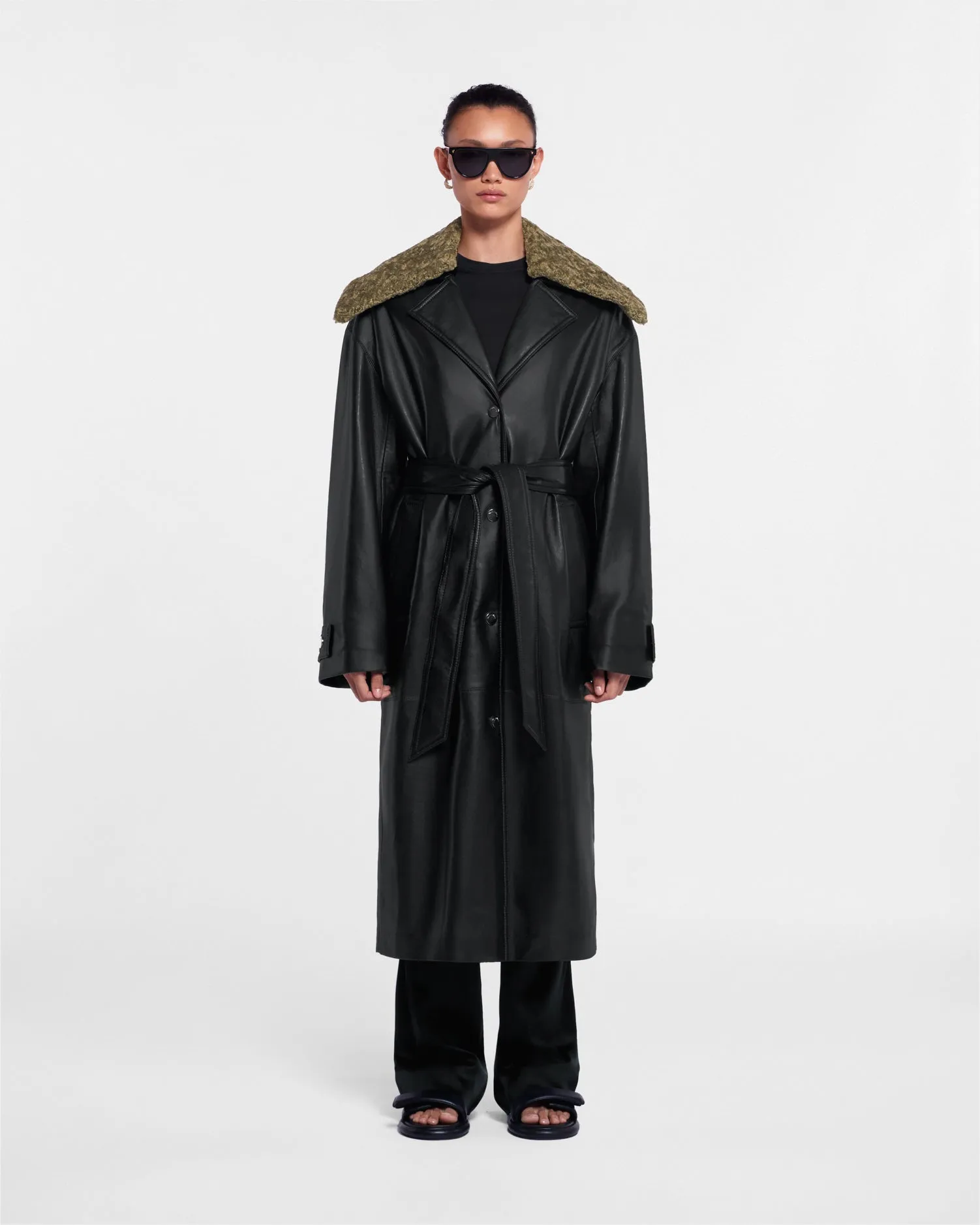 Travis - Sale Faux Shearling Belted Coat - Black