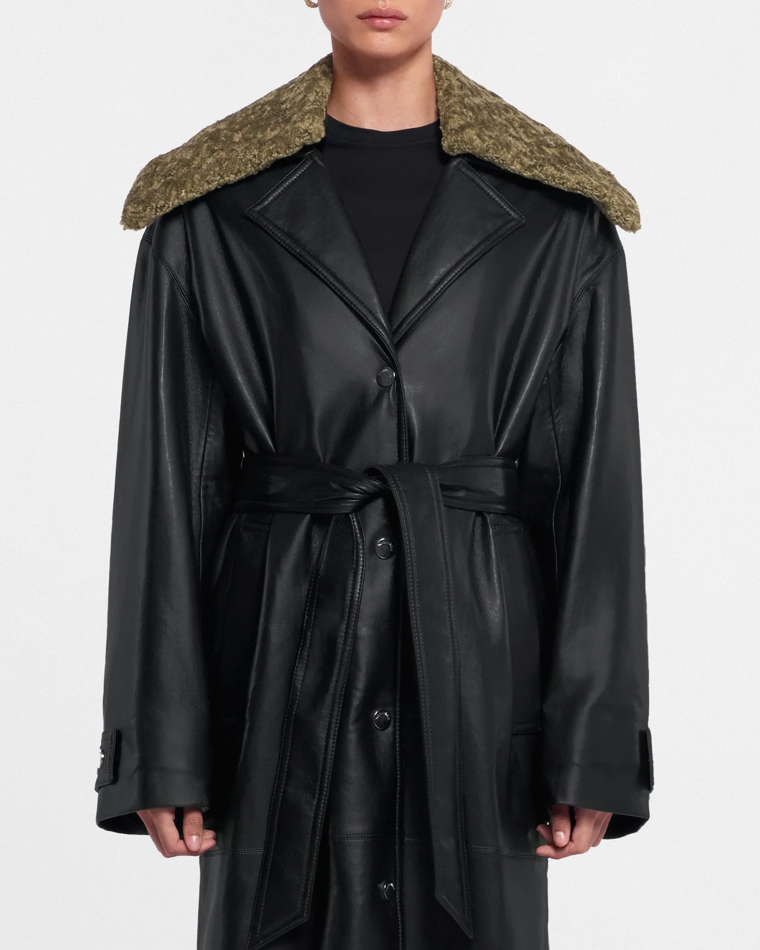 Travis - Sale Faux Shearling Belted Coat - Black