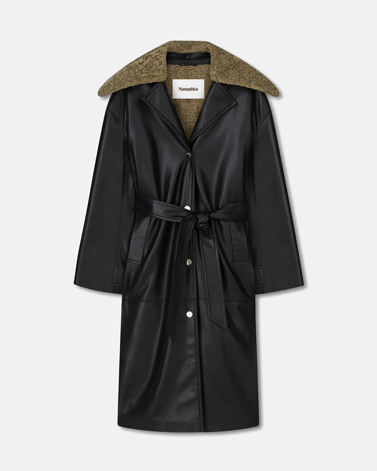 Travis - Sale Faux Shearling Belted Coat - Black