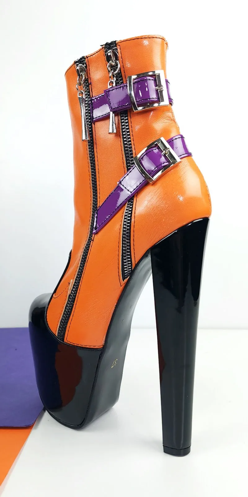 Tricolor Belt Chunky Heel Rocker Boots