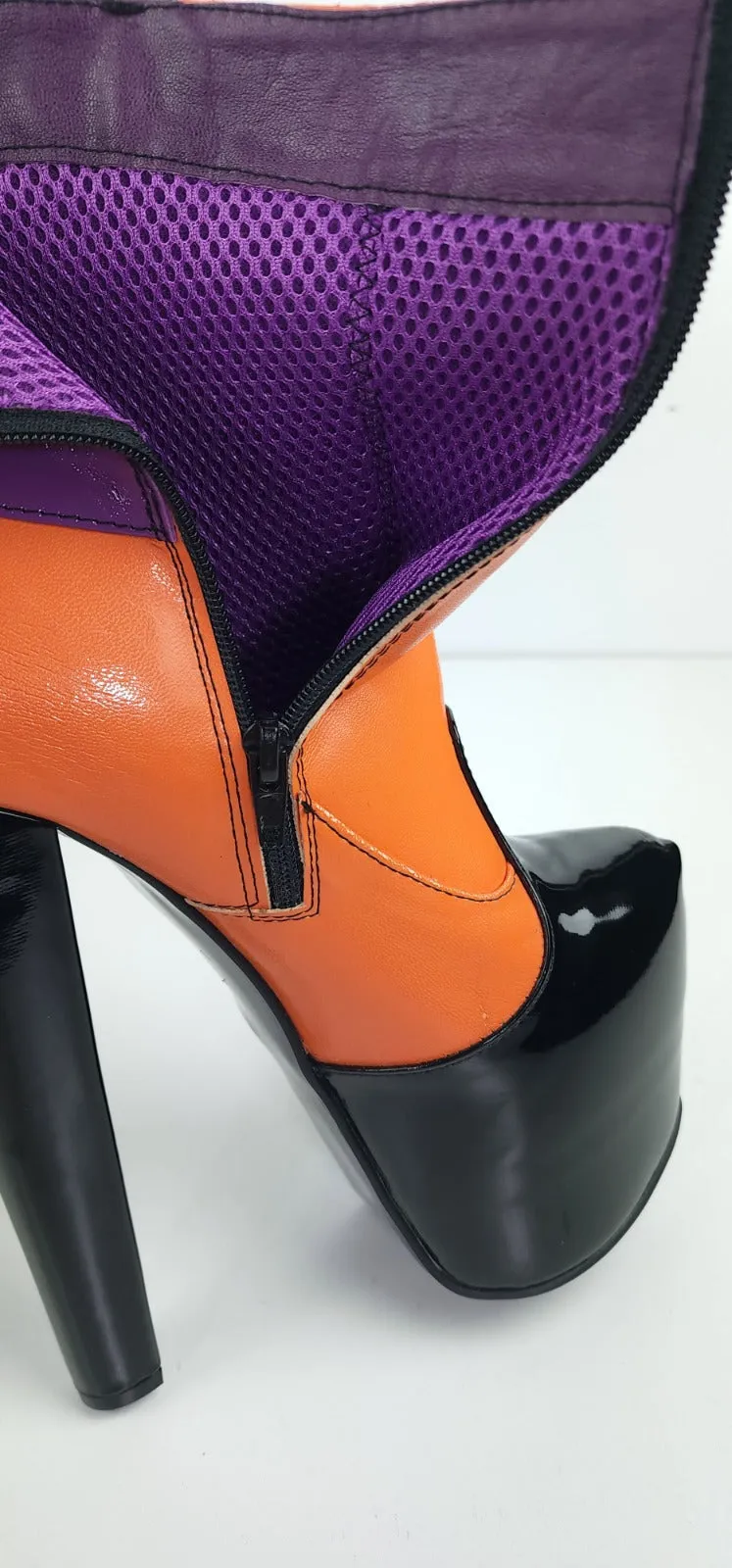 Tricolor Belt Chunky Heel Rocker Boots