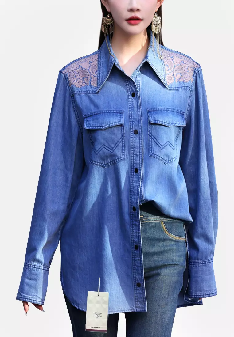 Twenty Eight Shoes VANSA Vintage Embroidered Long Sleeve Denim Shirt VCW-Sh-9369