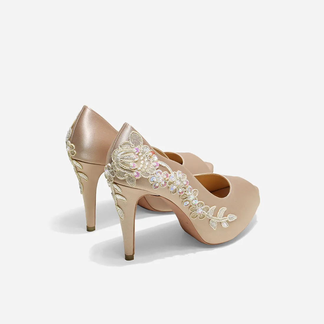 V3 Beige Lace Wedding Pumps, Rose Champagne Romance - Shop Now