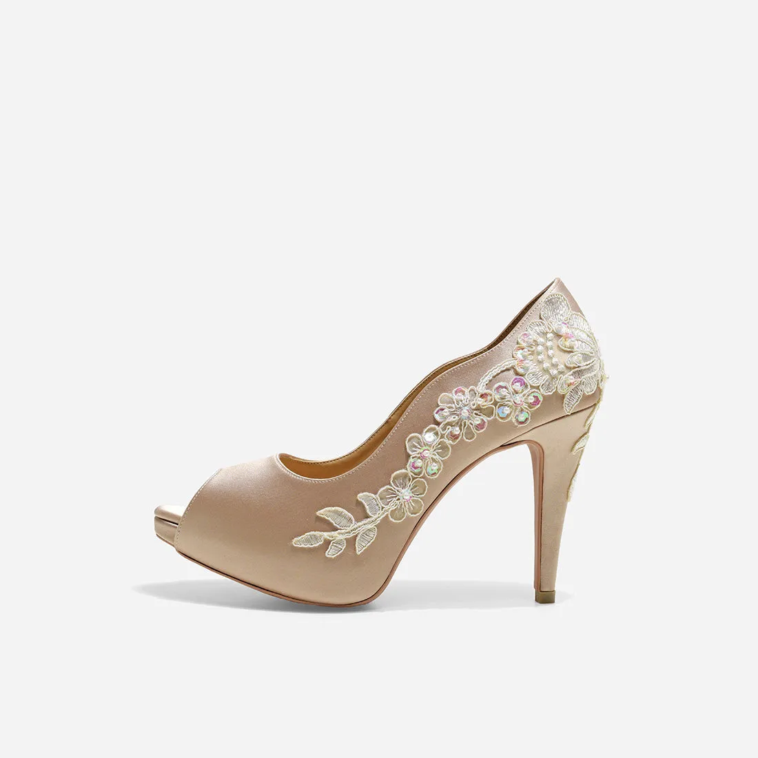 V3 Beige Lace Wedding Pumps, Rose Champagne Romance - Shop Now