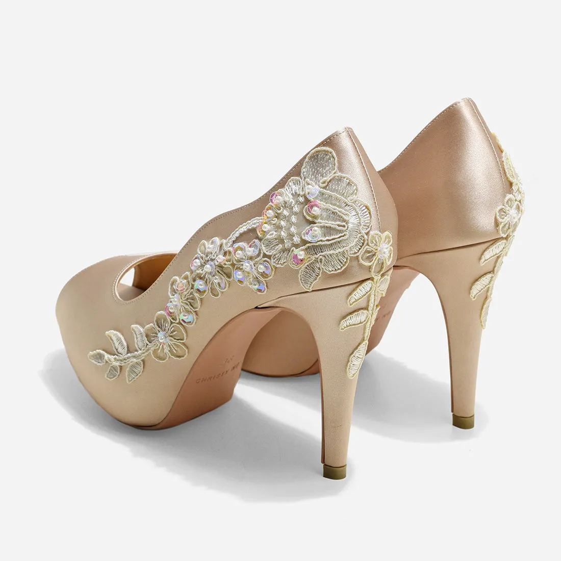 V3 Beige Lace Wedding Pumps, Rose Champagne Romance - Shop Now