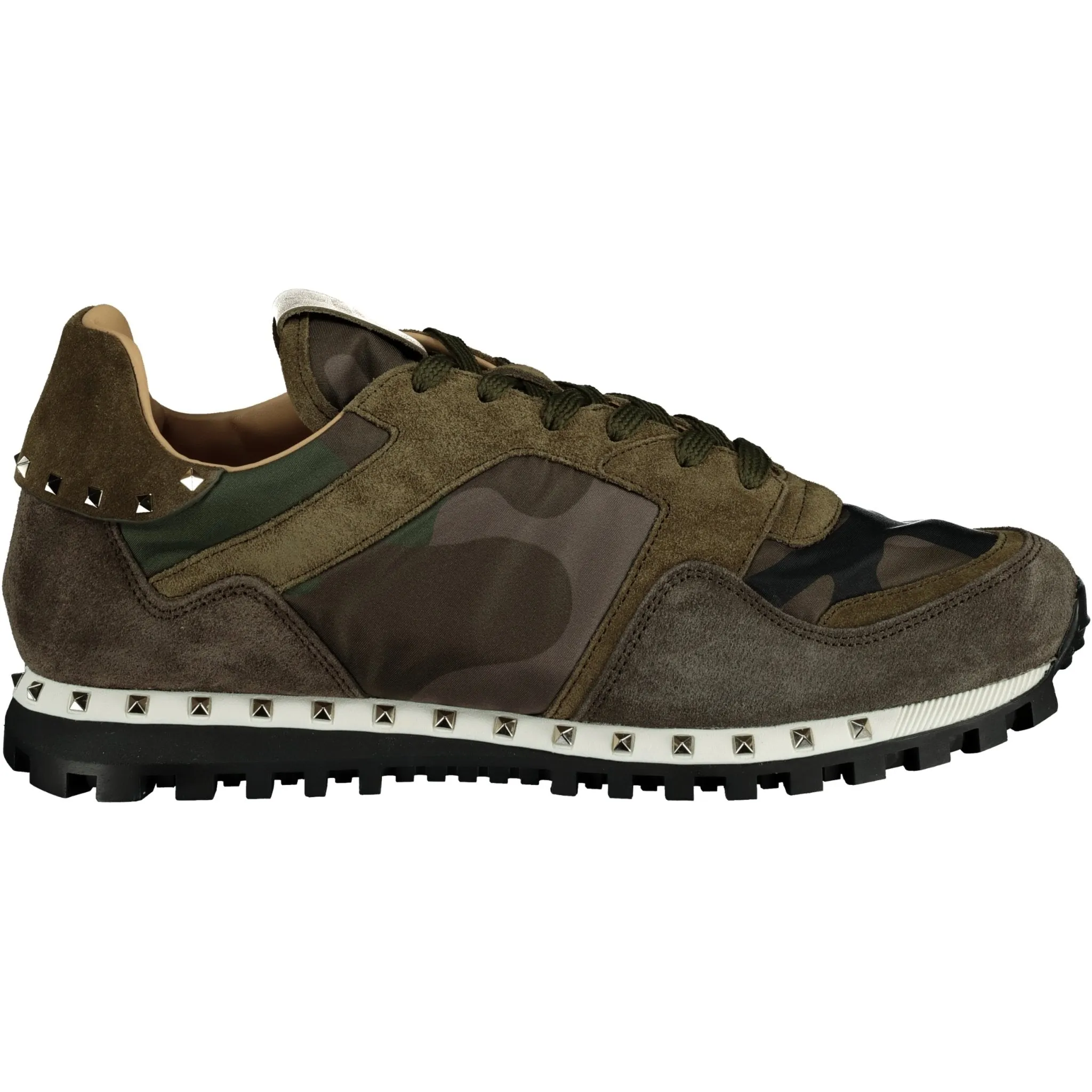 Valentino Camo Rockstud Trainers in Khaki and Black