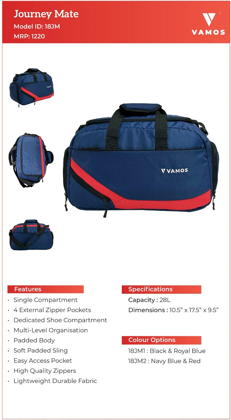 VAMOS 18JM Journey Mate Bag - 28L Capacity