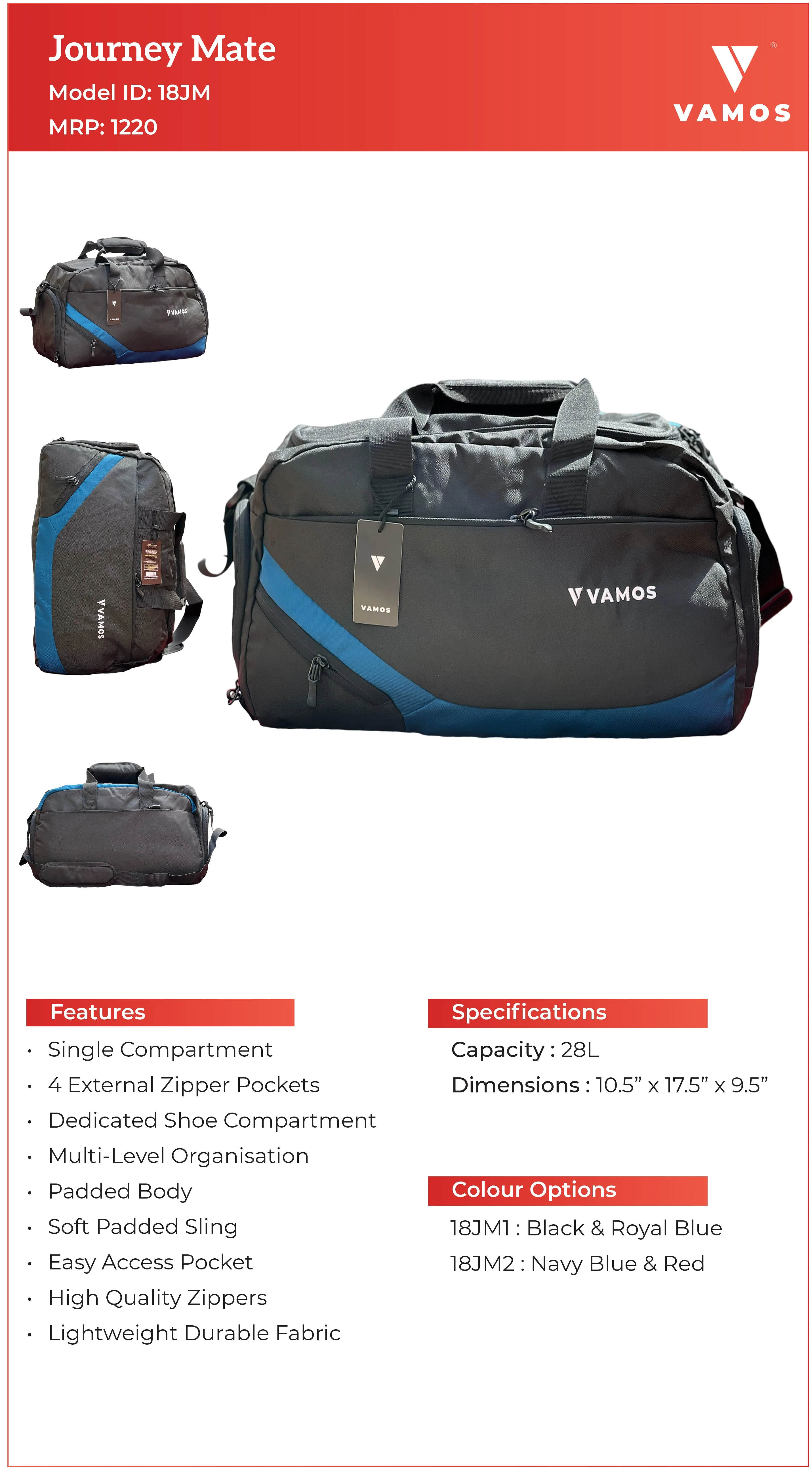 VAMOS 18JM Journey Mate Bag - 28L Capacity