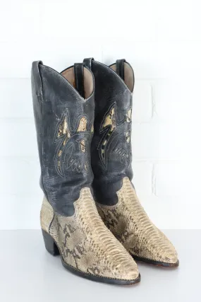 Vintage Python Leather Western Boots (Size 9)