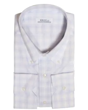 White and Light Purple Cotton Boston Plaid Sportshirt