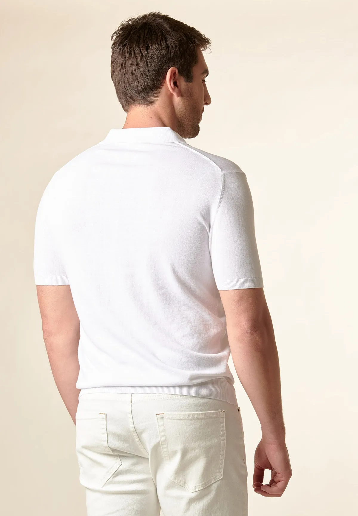 White collarless buttonless polo shirt - derby style.