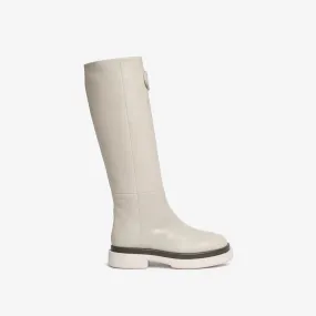 White leather knee boot for women