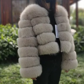 Winter Fur Leather Jacket for Women with Real Fox and Raccoon Fur - Long Sleeve