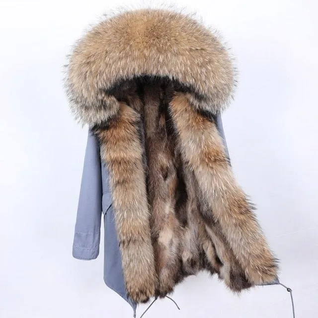 Winter Jacket Women Raccoon Fur Collar Long Sleeve