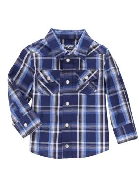 Wrangler Boys Blue Plaid Long Sleeve Shirt