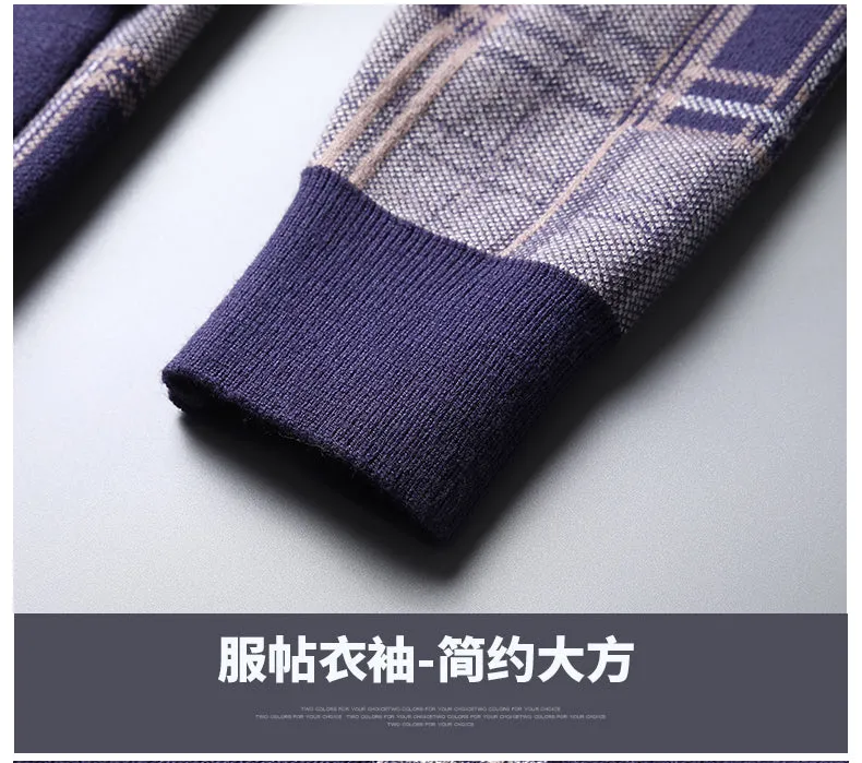 Xituodai Trendy Brand Fashion Plaid Cardigan Sweater Men's Casual Jacket Sweater British Style Autumn/Winter New Knitted Sweater