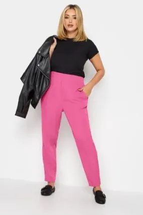 YOURS Curve Bright Pink Darted Waist Tapered Trousers