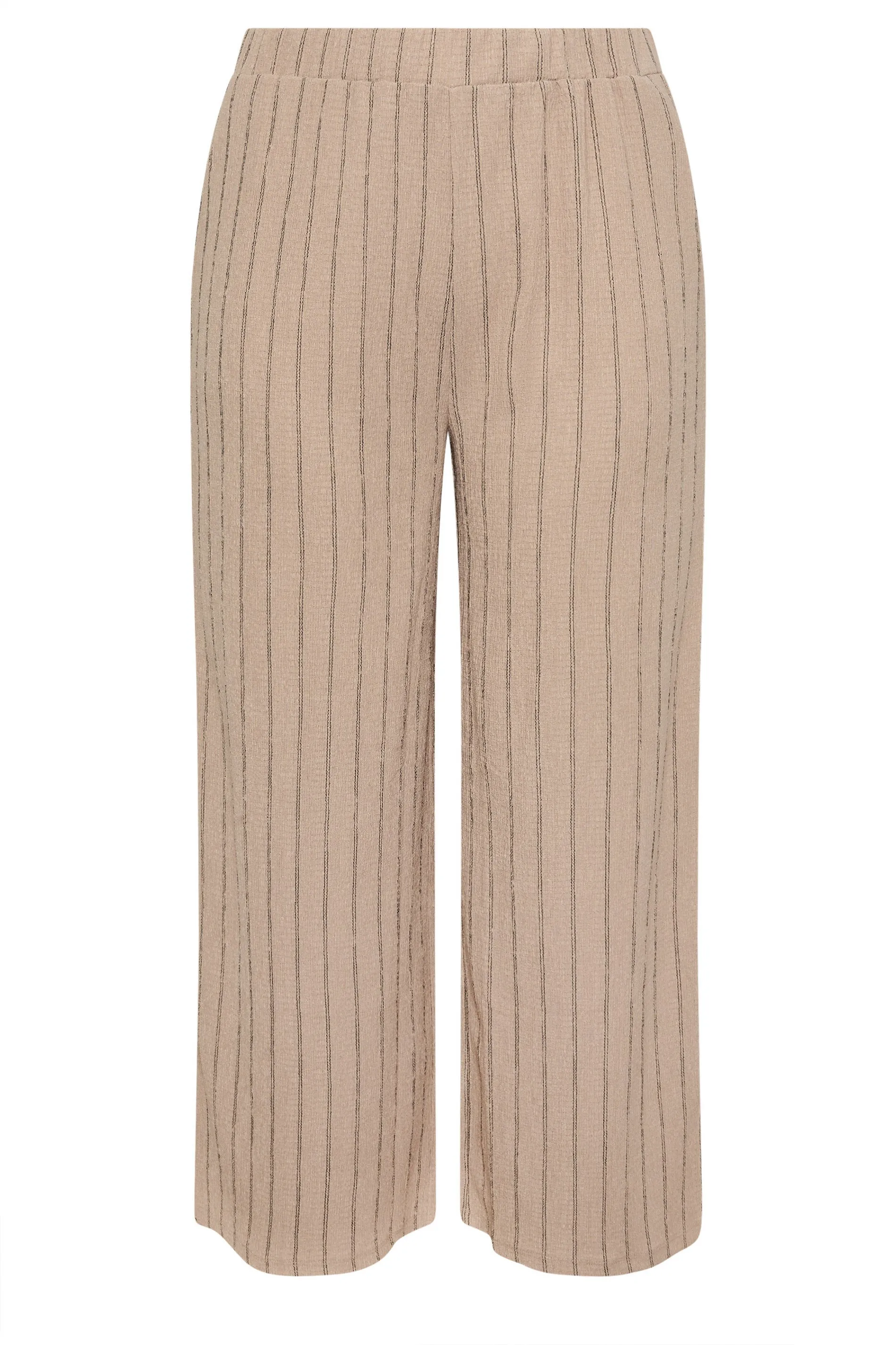 YOURS Curve Natural Brown Textured Pinstripe Wide Leg Trousers